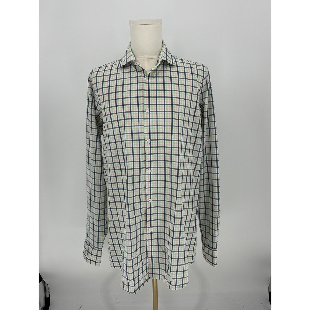 Mizzen+Main Button-Up Shirt Men's XLT Blue Plaid USA Made Performance Trim Fit